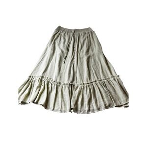 Blu Pepper Sage Green Smocked Button Front Tiered Midi Skirt L Boho Ruffle Hem